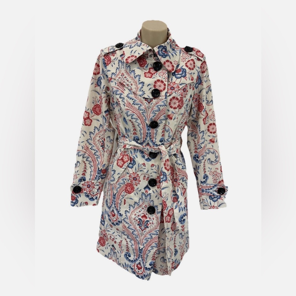 Nanette Lepore Paisley/Floral Trench Coat Size Medium